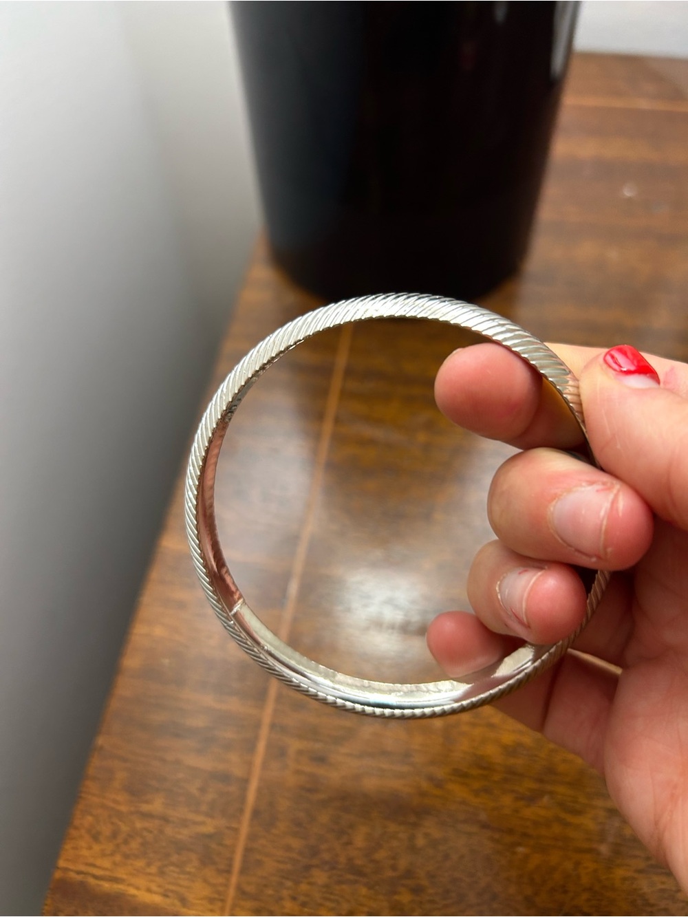 Silver Textured Cable Bangle Bracelet